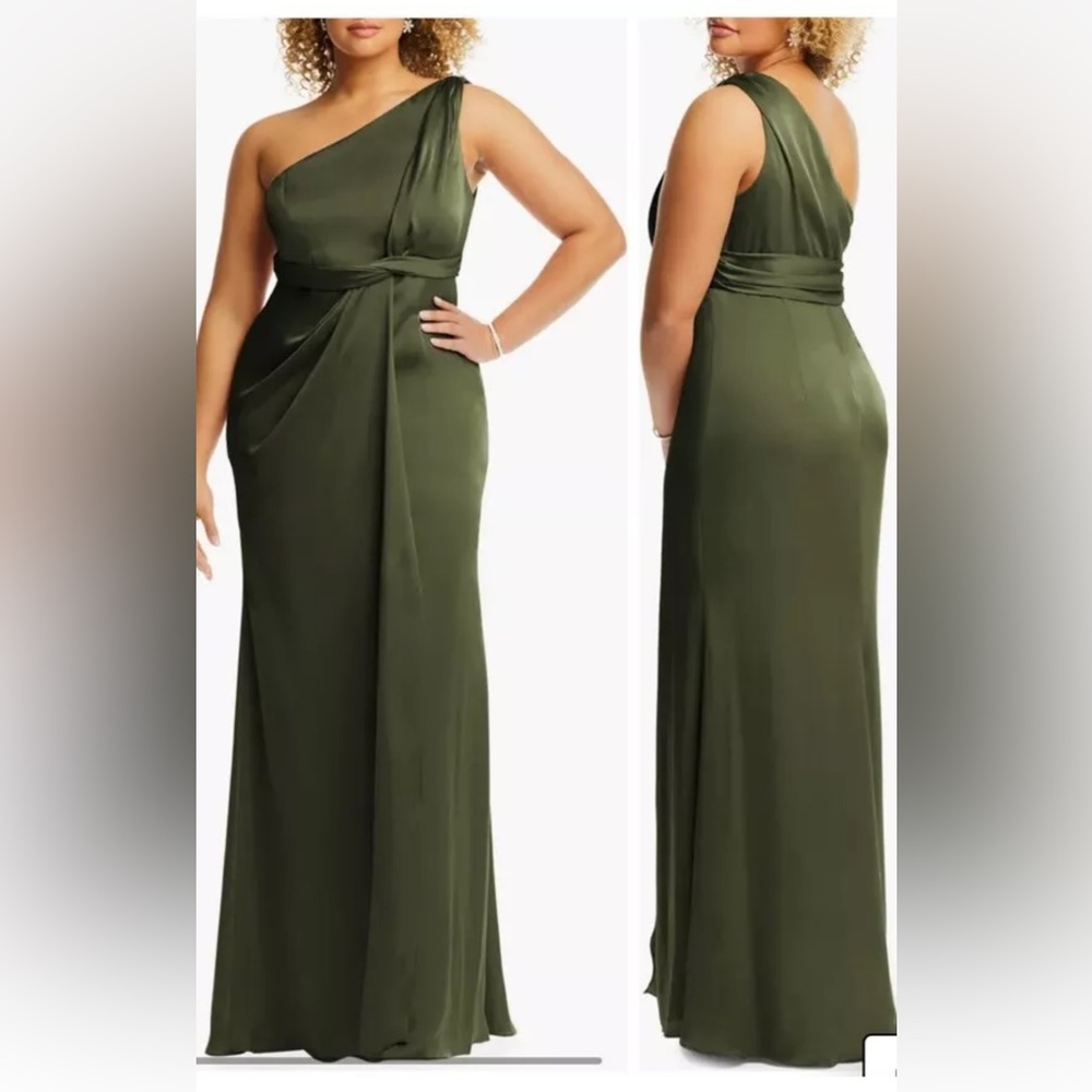 Dessy Collection Olive Green One-Shoulder Maxi Dress